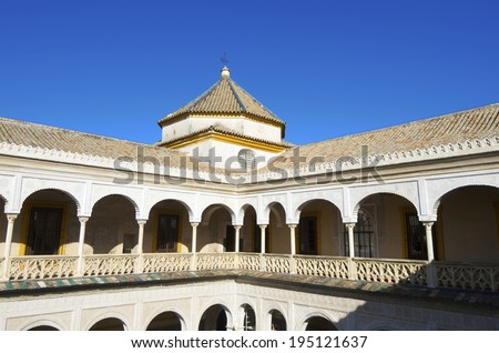 second floor of the main courtyard in the palace of Pilatos, Seville, Andalucia, Spain