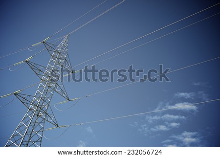 Power line in Zaragoza province, Aragon, Spain