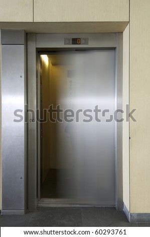 one elevator in the interior of a building