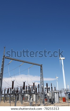 windmills for  electric power production and  electrical substation