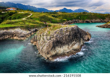 beautiful scenery with the ocean shore in Asturias, Spain