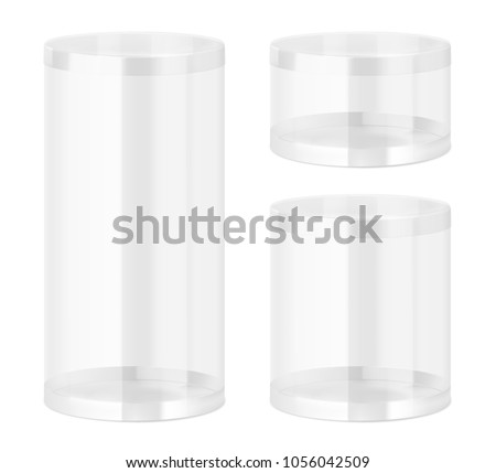 Set of translucent plastic jar with different proportions. Vector illustration on white background. Layered file, easy to use for food, gifts, candy. EPS10.