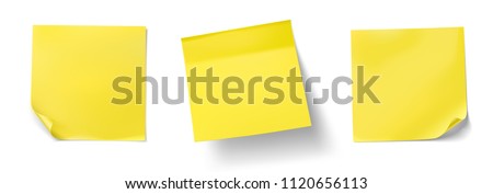 Set of yellow stick paper notes on white background. Vector illustration. Can be use for your design, presentation, promo, adv. EPS10.
