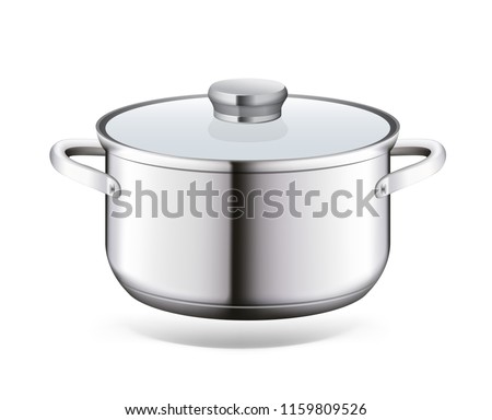 Steel saucepan on a white background. Vector illustration template ready for your design. EPS10.