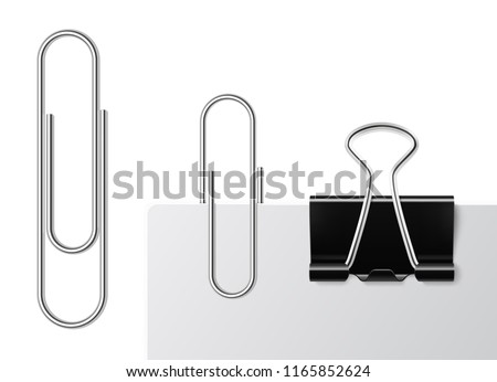 Set of paper clip with black binder on white background. Vector illustration. EPS10.