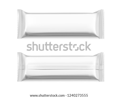 Blank mockup of flow pack. Front and rear side. Vector illustration isolated on white background. It can be used in the adv, promo, package, etc. EPS10.