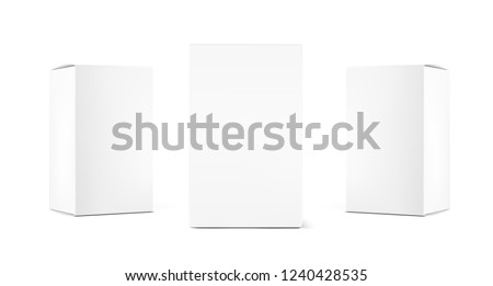 Realistic cardboard packaging boxes mockup. Vector illustration isolated on white background. Can be use for medicine, food, cosmetic and other. Ready for your design. EPS10.