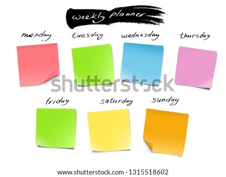 Weekly planner with memory notes. Vector illustration. Can be use for template your design, presentation, promo, ad. EPS10.