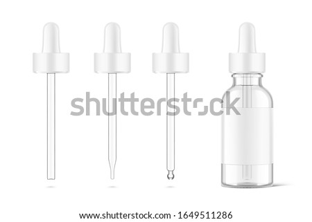 Pipette mockups for dropper bottle  isolated on white background. Vector illustration. Front view. Сan be used for cosmetic, medical and other needs. EPS10.