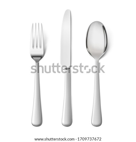 Set cutlery of fork, spoon. Hight realistic vector illustration isolated on white background. Ready for your design. EPS10.	
