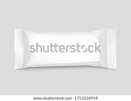 Hight realistic flow packaging mockup. Vector illustration on grey background. Can be use for your design, promo, adv and etc. Possibility for food, pharmaceutical, cosmetic. EPS10.	