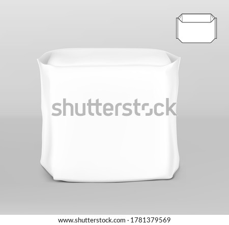 High realistic  package bag with seam mockup for sanitary napkin, pads. Front view. Vector illustration on grey background. Easy to use for presentation your product, design. EPS10.	