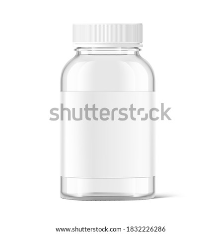 Mockup of glass bottle isolated on white background. Can be used for medical, cosmetic. Vector illustration. EPS10. 