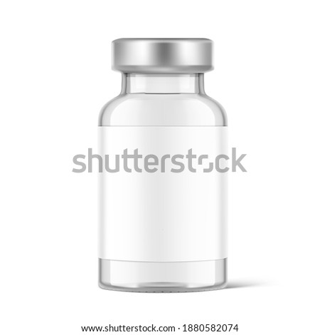 Transparent glass ampule for vaccine injections mockup. Vector illustration isolated on white background. Can be use for medicine, cosmetic and other. Ready for your design. EPS10.	