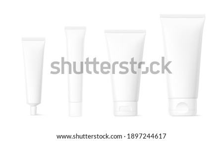 Blank plastic tube mockup for cosmetics with cap. Vector illustration isolated on white background. Can be use for your design, advertising, promo and etc. EPS10.