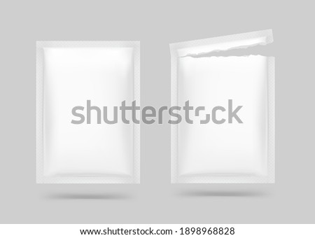 Open and close blank sachet packaging for food, cosmetic and hygiene. Vector illustration. Ready for your design. EPS10.	