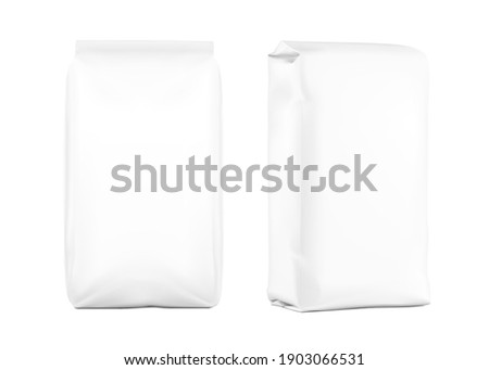 High realistic vertical bag mockup. Front and perspective view. Vector illustration isolated on white background. Ready for use in presentation, promo, advertising and more. EPS10.	