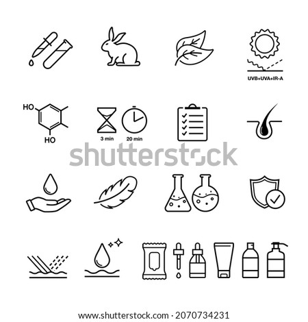 Editable stroke cosmetic icons set. Сan be used for cosmetic, medical and other needs. Ideal for use in e-commerce, mobile, packaging and etc. EPS10.