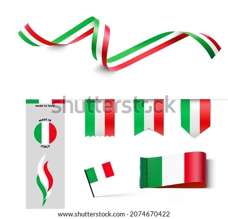 Set of flags, ribbons, signs with the Italian flag. Vector illustration. Ready to use for your design, presentation, promo, ad. EPS10.	