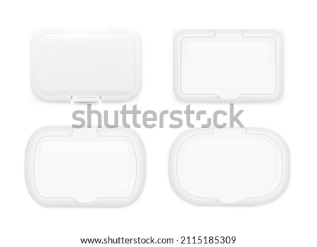 Wet wipe covers for wet wipes packaging set. Realistic front view. Vector template for your design. EPS10. Foto stock © 
