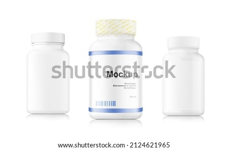 Mockup of plastic bottle isolated on white background. Can be used for medical, cosmetic. Vector illustration. Perfect for final pack shot your product. EPS10.