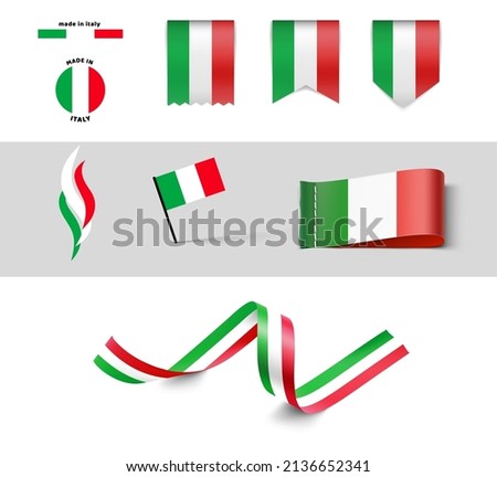 Set of flags, ribbons, signs with the Italian flag. Vector illustration. Ready to use for your design, presentation, promo, ad. EPS10.	
