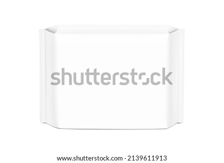 Hight realistic square flow packaging mockup. Vector illustration isolated on white background. Possibility for hygiene, food, cosmetic. EPS10.	