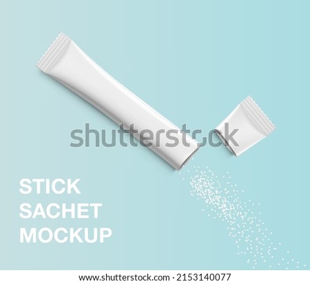 Realistic torn stick mockup. Possibility use for sugar, granulated, powder products. Vector illustration. EPS10.	 Foto d'archivio © 