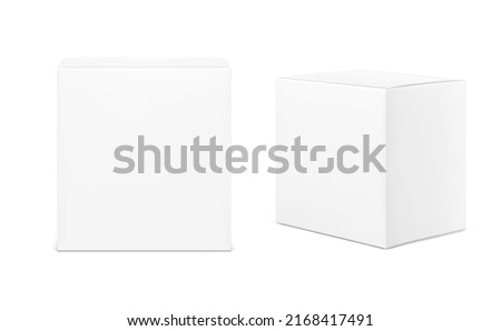 Realistic blank cube boxes mockup. Vector illustration isolated on white background. Can be use for food, medicine, cosmetic and other. Ready for your design. EPS10.	