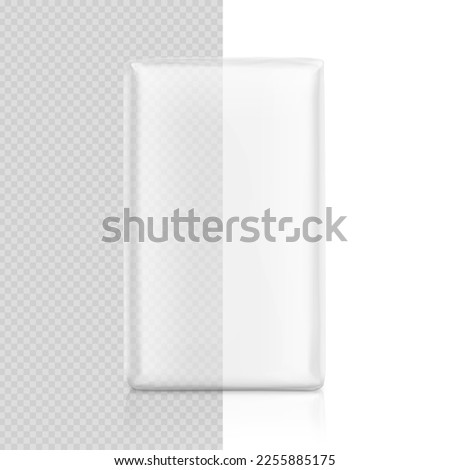 Realistic transparent vertical bag mockup. Front view. Vector illustration isolated on white background. Ready for use in presentation, promo, advertising and more. EPS10.	