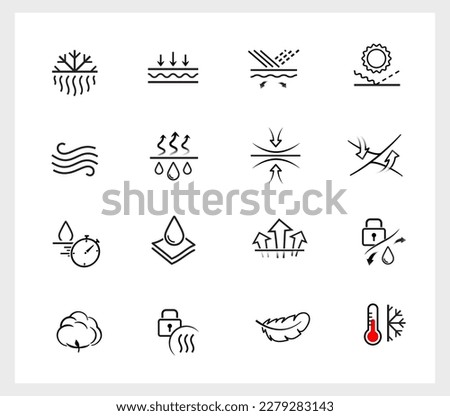 Set of icons for protective material. Vector illustration on white background. Ideal for outerwear, jackets, women's pads, baby diapers, wipes, napkins, etc. EPS10.	