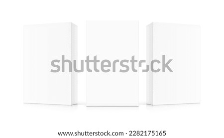 Realistic cardboard boxes mockup set. Front and half side views. Vector illustration isolated on white background. Can be use for food, cosmetic, software and etc. Ready for your design. EPS10.	