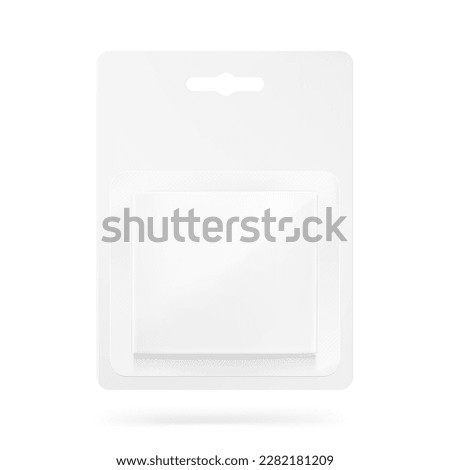 Blister package mockup. Front view. Vector illustration isolated on white background. Perfect for pack shot product. Easy to customise for your product. EPS10.	