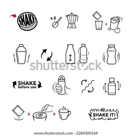 Package shake icons set. Vector illustration isolated. Set for package, shows user instruction. EPS10.	