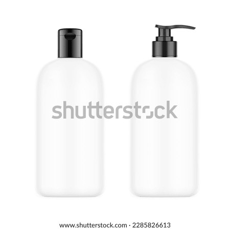 Realistic bottle with black caps mockup set. Vector illustration isolated on white background. Perfect for presenting your product. EPS10.	