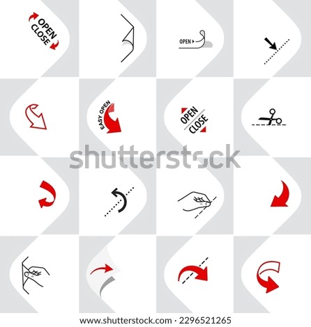 Package arrows icons set. Vector illustration isolated. Set for package, shows the place of opening. EPS10.	