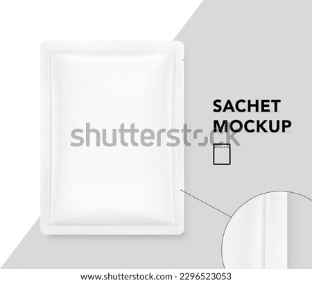 Blank sachet packaging for food, cosmetic and hygiene. Vector illustration isolated on white background. Ready for your design. EPS10.	