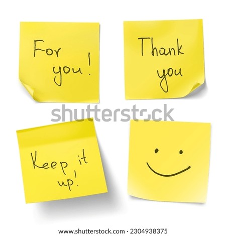 Set of yellow stick paper notes message on white background. Vector illustration. Can be use for your design, presentation, promo, adv. EPS10.