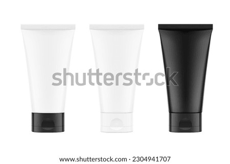 White and black plastic tube mockup with flip top cap. Vector illustration isolated on white background. Can be use for your design, advertising, promo and etc. EPS10.