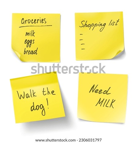 Set of yellow stick paper notes message on white background. Vector illustration. Can be use for your design, presentation, promo, adv. EPS10.