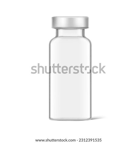 Realistic clear glass bottle for injections mockup. Vector illustration isolated on white background. Can be use for medicine, cosmetic and other. Ready for your design. EPS10.