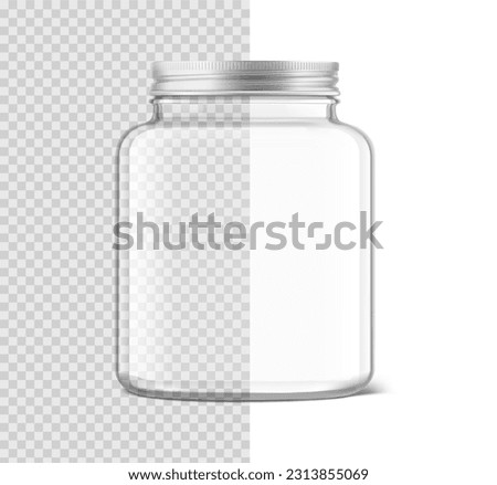 Realistic clear glass jar mockup. Vector illustration isolated on transparent background. Can be use for your design, advertising, promo and etc. EPS10.	