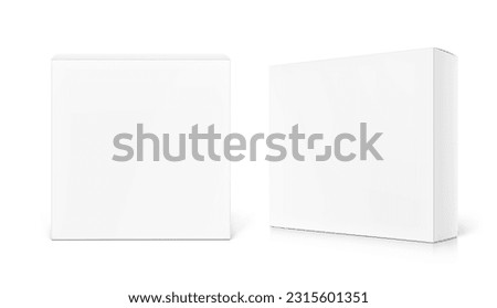 Realistic cardboard box mockup set. Vector illustration isolated on white background. Front and half side view. Can be use for food, cosmetic, pharmacy, sport and etc. Ready for your design. EPS10.