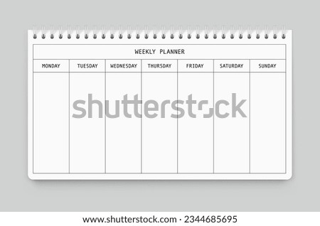 Weekly planner. First day - Monday. Vector illustration. Can be use for template your design, presentation, promo, ad. EPS10.