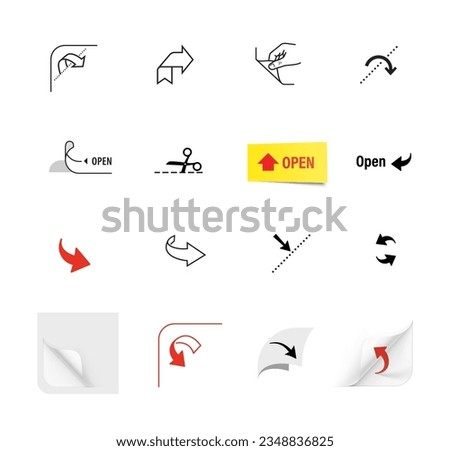 Package arrows icons set. Vector illustration isolated. Set for packs, shows the place of opening. EPS10.	