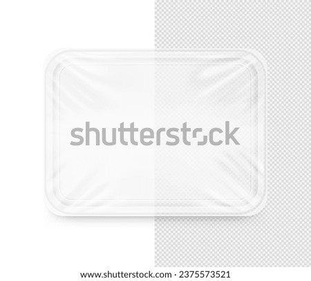 Clear tray container mockup. Vector illustration isolated on white background. Layered template file easy to use for your promo product: meat of animals, chicken, fish. EPS10