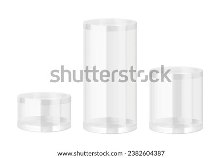 Translucent plastic jar mockups. Vector illustration on white background. Layered file, easy to use for food, gifts, candy. EPS10.