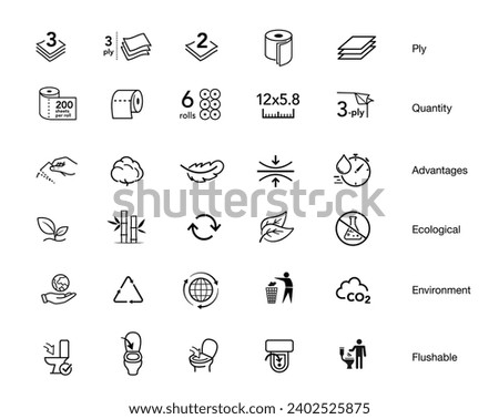 Set icons for toilet paper, napkins, wipes and other hygiene product. The outline icons are well scalable and editable. Contrasting vector elements are good for different backgrounds. EPS10.