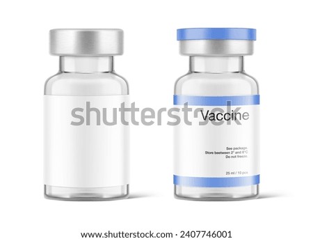 Transparent glass bottles for injections mockup. Vector illustration isolated on white background. Can be use for medicine, cosmetic and other. Ready for your design. EPS10.