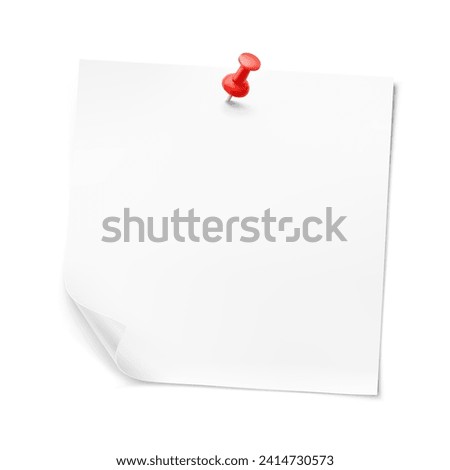 Paper note with thumbtack mockup. Vector illustration on white background. Can be use for your design, presentation, promo, adv. EPS10.